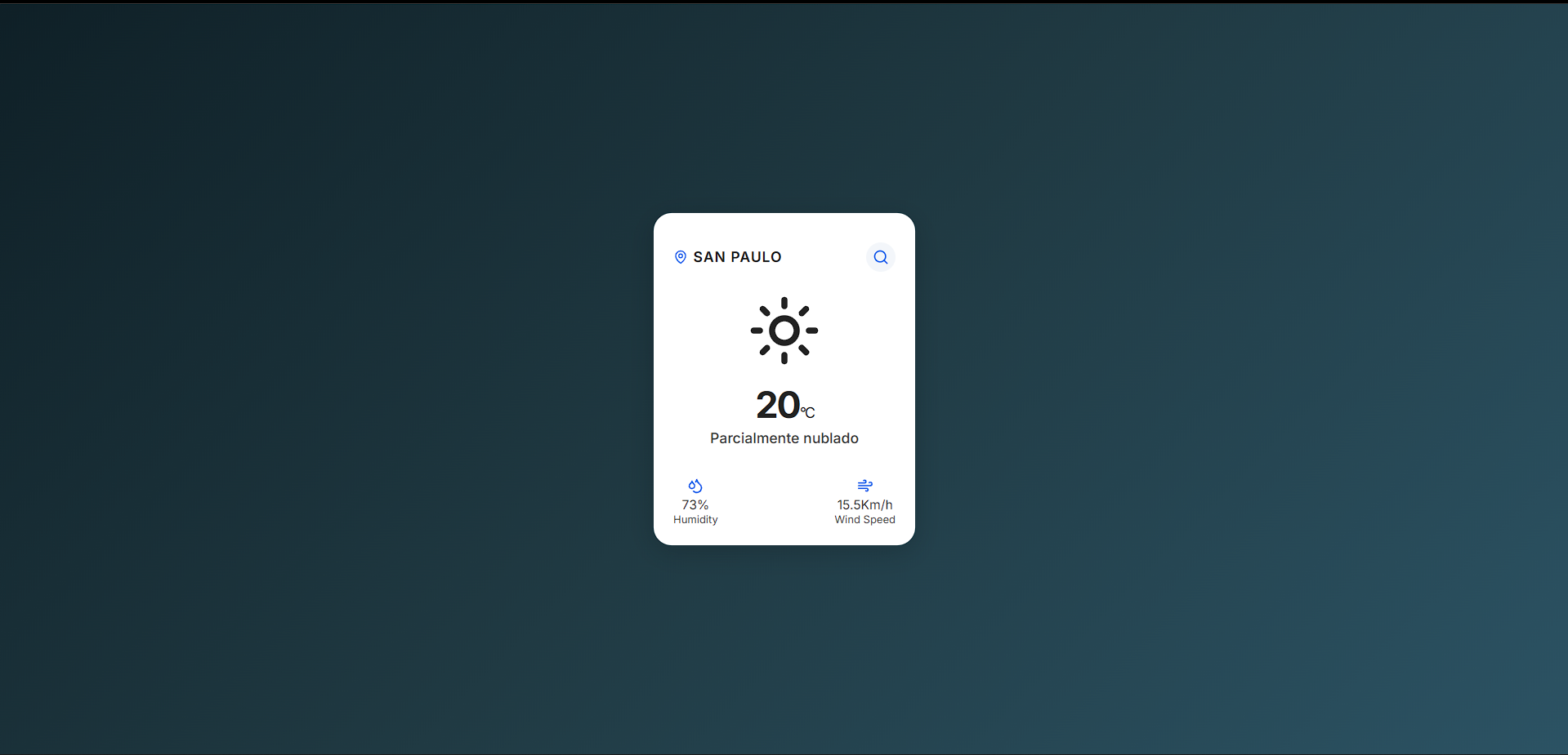 Aplicativo de previsão do tempo com interface moderna