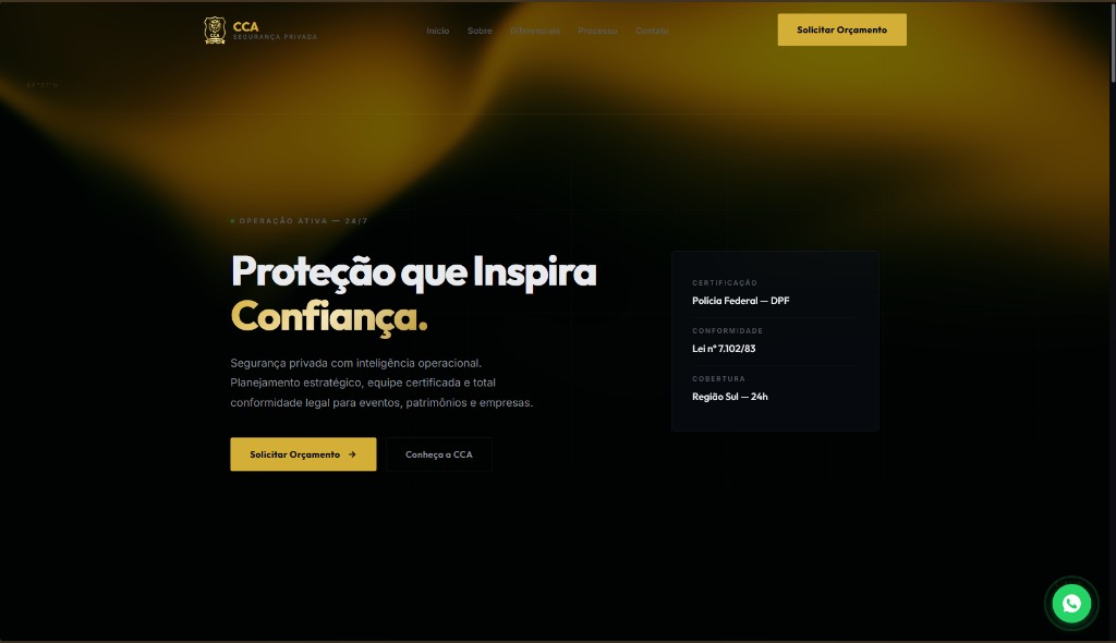 Website corporativo para CCA Segurança Privada e Patrimonial desenvolvido pela Moozv