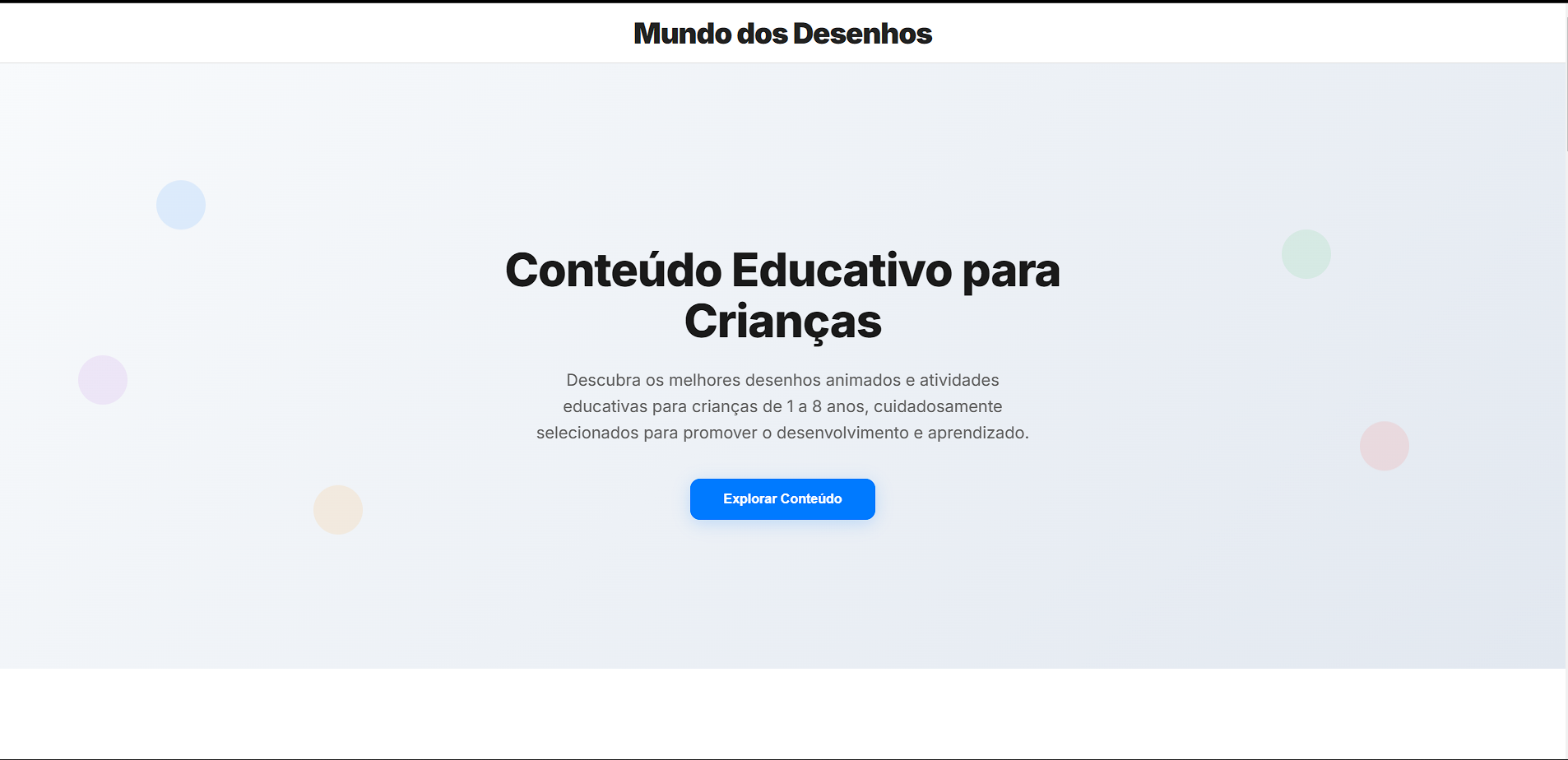 Site Mundo dos Desenhos com conteúdo educativo para crianças