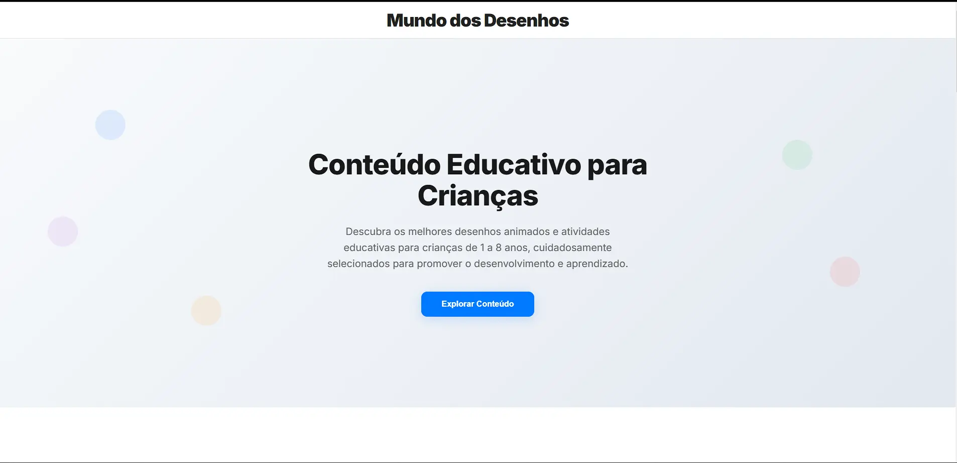 Site Mundo dos Desenhos com conteúdo educativo para crianças