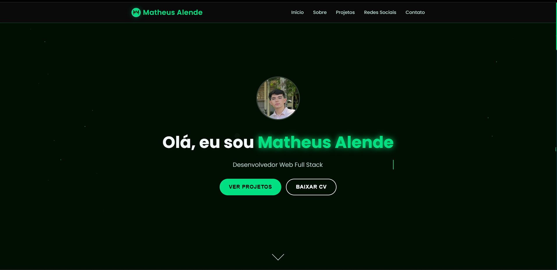 Página inicial do Portfolio Pessoal de Matheus Alende