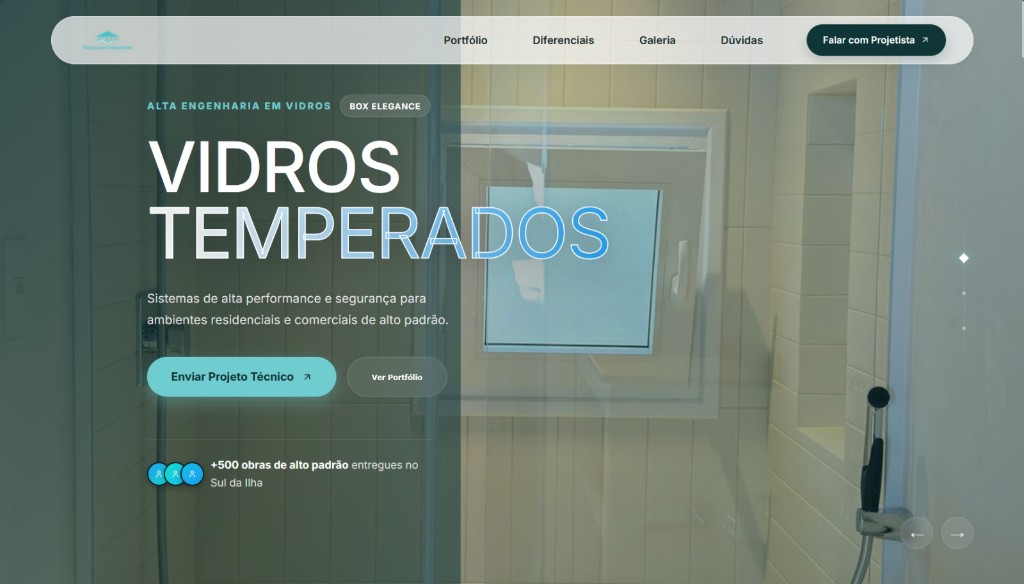 Case de sucesso Vidraçaria Campeche - Landing page de alto padrão desenvolvida pela Moozv